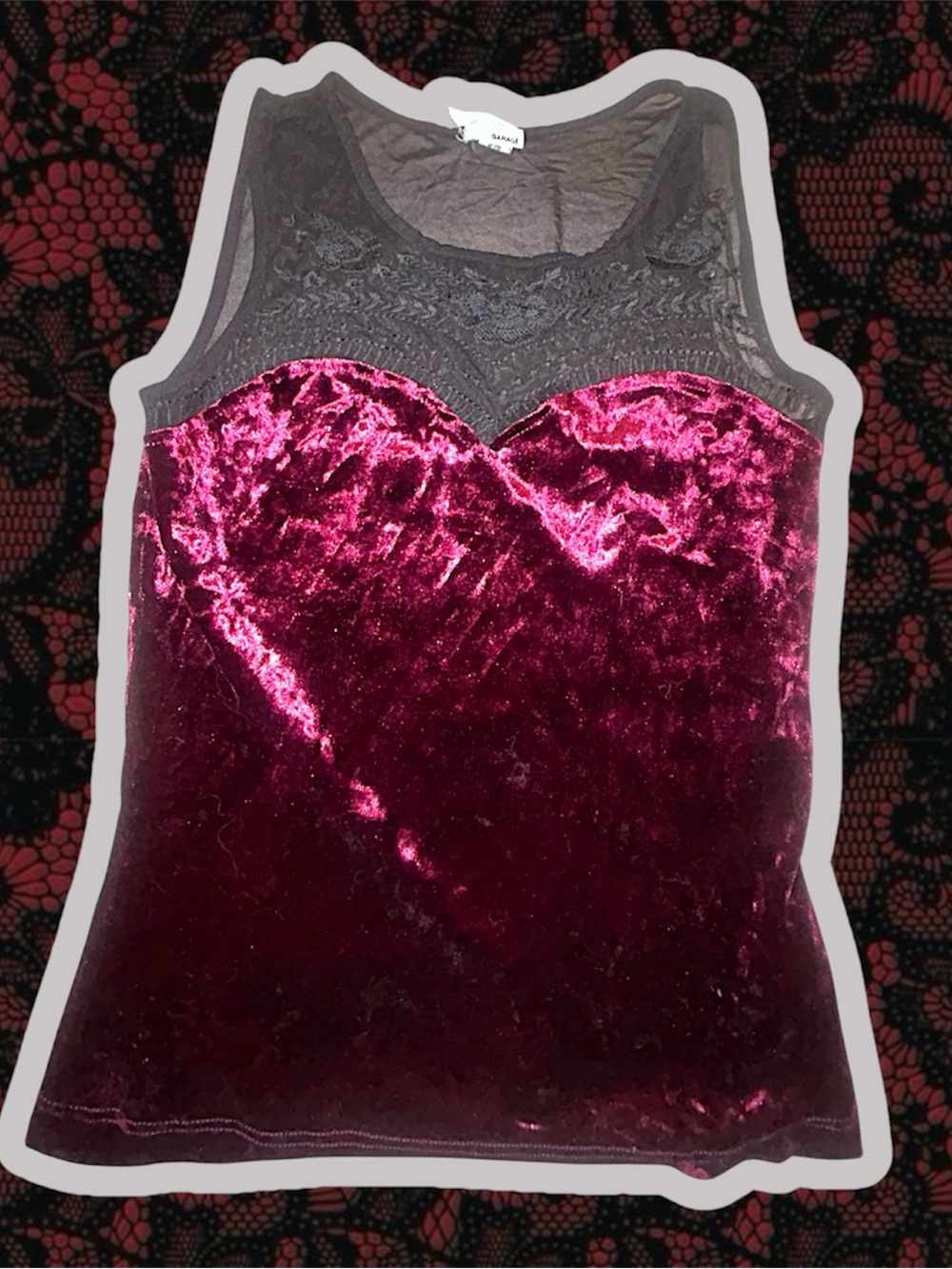 Garage Black and Deep Red Lace Trim Tank
